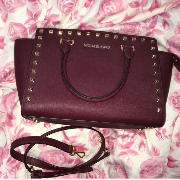 Mk michael kors merlot maroon burgundy selma bag - Picture 7 of 8
